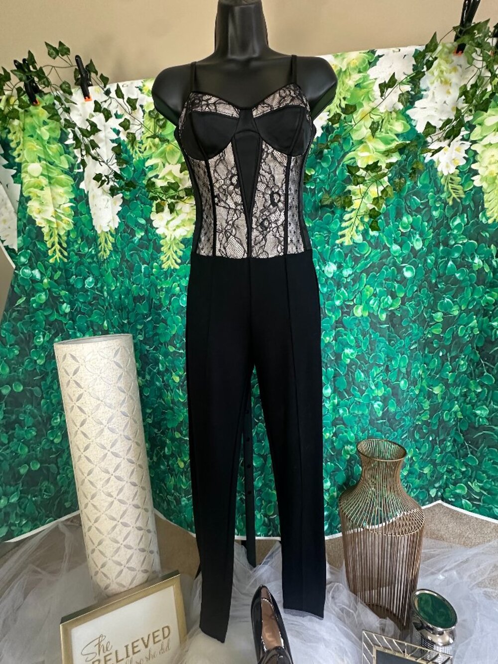 NWOT - Bebe Lace Bustier Corset Illusion Jumpsuit Sz XS